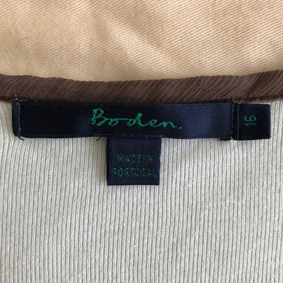 Boden 3/4 Sleeve Cotton Knit Shirt Pale Blue with Brown Trim Size UK16/US12 - Picture 3 of 7